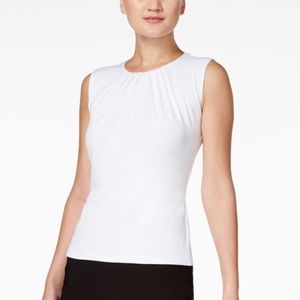 Calvin Klein Solid Matte Jersey Pleat Round Neck Sleeveless Tank Top